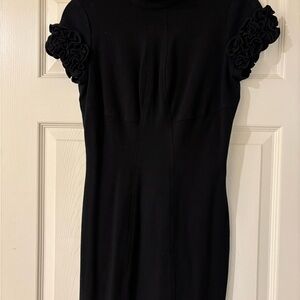 Cache Contour Black Puff Sleeve Mock Neck Mini Dress Size 8